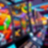 A close-up of a colorful slot machine with themed graphics