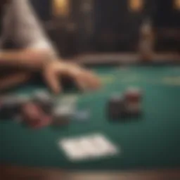An overview of a Texas Hold'em table with cards and chips